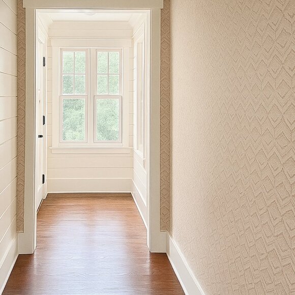 Vintage 1980s Brown and Beige Chevron Motif Wallpaper - Picture 8 of 8